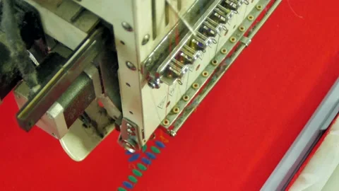 Embroidery machine in progress embroidery Ukrainian national traditional pattern Stock Footage 218951608