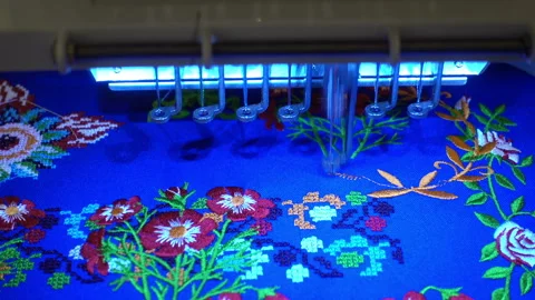 Embroidery machine work. Needle makes patterns Stock Footage 86675259