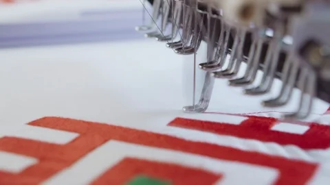 Embroidery machine working with folk pattern Video stock 89344467