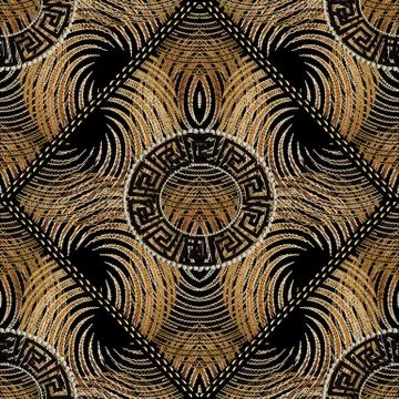 Embroidery modern meander seamless pattern. Tapestry endless geometric orname Stock Illustration