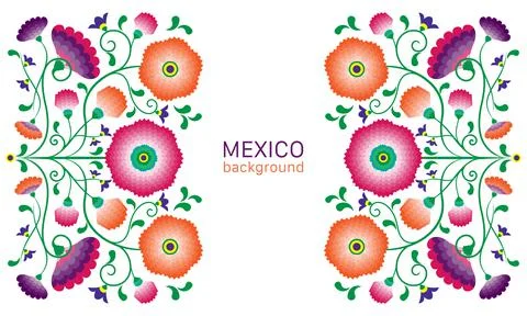 Embroidery native flowers folk pattern with Polish and Mexican influence Stock Illustration