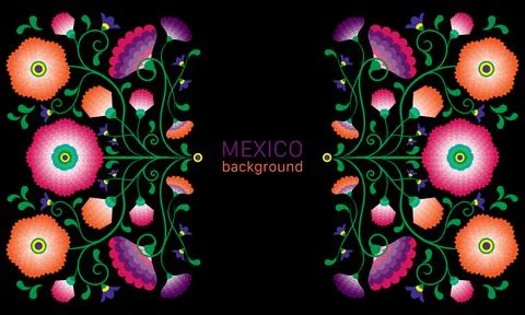 Embroidery native flowers folk pattern with Polish and Mexican influence Stock Illustration