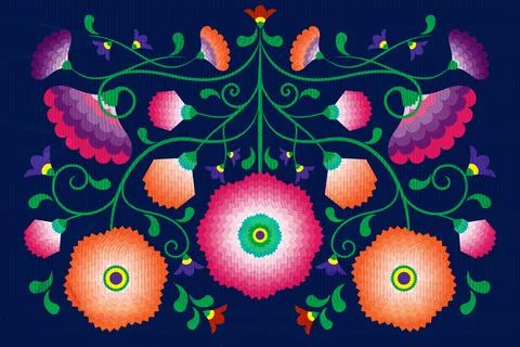 Embroidery native flowers folk pattern with Polish and Mexican influence Stock Illustration