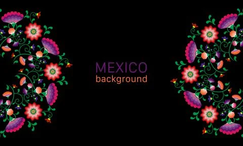 Embroidery native flowers folk pattern with Polish and Mexican influence Stock Illustration