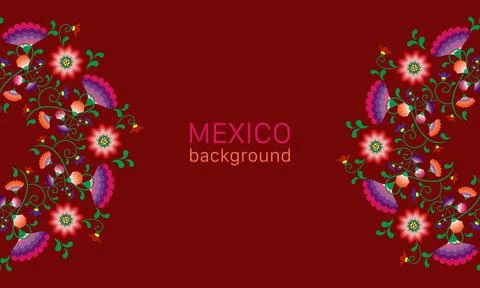 Embroidery native flowers folk pattern with Polish and Mexican influence Stock Illustration