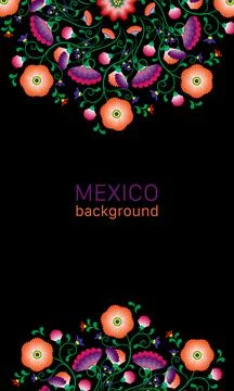 Embroidery native flowers folk pattern with Polish and Mexican influence Stock Illustration