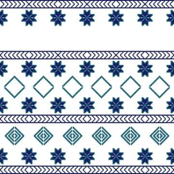 Embroidery Nordic winter pattern, made of round pixels. Ilustração Stock
