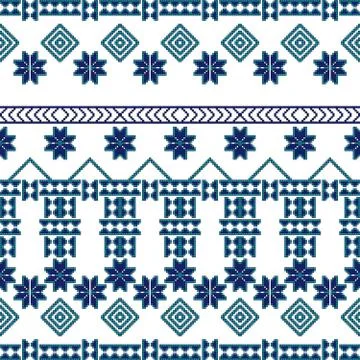 Embroidery Nordic winter pattern, made of round pixels. Stock Illustration