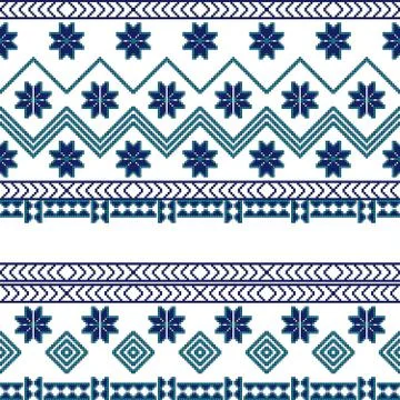 Embroidery Nordic winter pattern, made of round pixels. Stock Illustration
