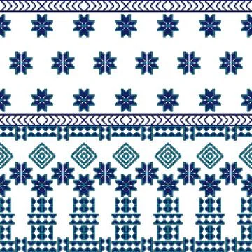 Embroidery Nordic winter pattern, made of round pixels. Stock Illustration