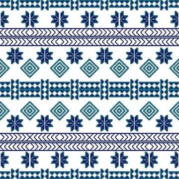 Embroidery Nordic winter pattern, made of round pixels. 스톡 일러스트