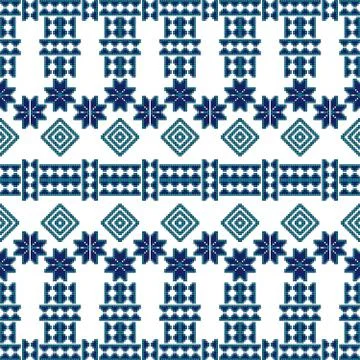 Embroidery Nordic winter pattern, made of round pixels. Stock Illustration