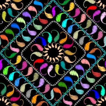 Embroidery paisley seamless pattern. Vector ethnic style colorful abstract ba Stock Illustration