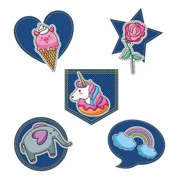 Embroidery patch denim イラスト素材