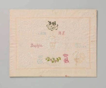 Embroidery patch with numbered examples .. embroidery patch of batist moun... Stock Photos