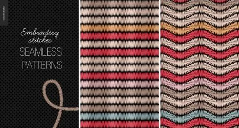 Embroidery satin stitch seamless patterns Stock Illustration