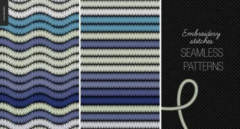 Embroidery satin stitch seamless patterns Stock Illustration