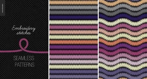 Embroidery satin stitch seamless patterns Illustrazione stock