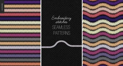 Embroidery satin stitch seamless patterns Stock Illustration