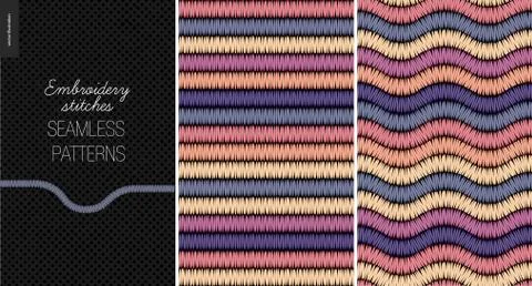 Embroidery satin stitch seamless patterns Stock Illustration