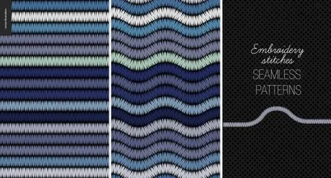 Embroidery satin stitch seamless patterns Stock Illustration