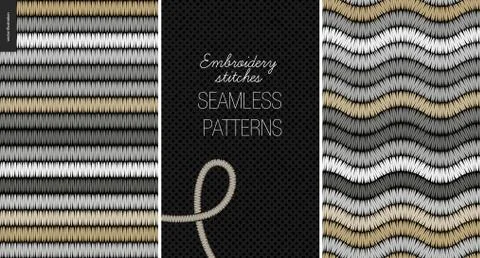Embroidery satin stitch seamless patterns Stock Illustration