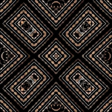 Embroidery striped Baroque vector seamless pattern. Colorful floral grunge イラスト素材