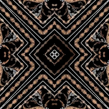 Embroidery striped Baroque vector seamless pattern. Colorful floral grunge 스톡 일러스트