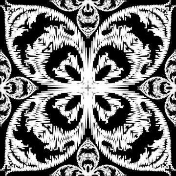 Embroidery textured vector seamless pattern. Black and white floral grunge Stock Illustration