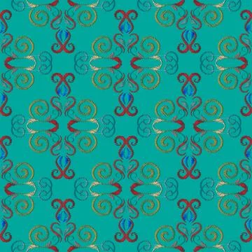 Embroidery turquoise damask seamless pattern. Baroque style floral vector tap 스톡 일러스트