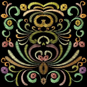 Embroidery vector baroque pattern. Colorful tapestry ornaments. Hand drawn vi Stock Illustration