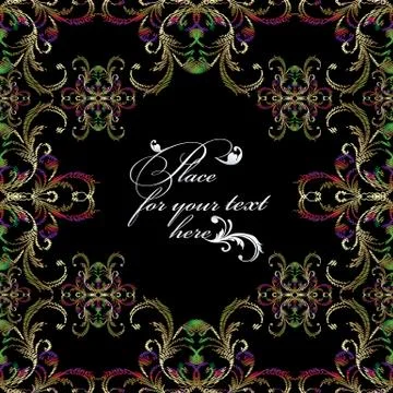 Embroidery vector floral seamless pattern frame in Baroque style. Black tapes Stock Illustration