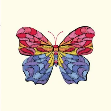 Embroidery Vector pattern with butterfly Stock Illustration