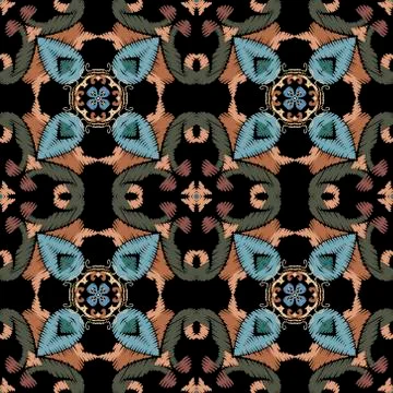 Embroidery  vector seamless pattern. Colorful floral grunge background. Tapes Illustrazione stock