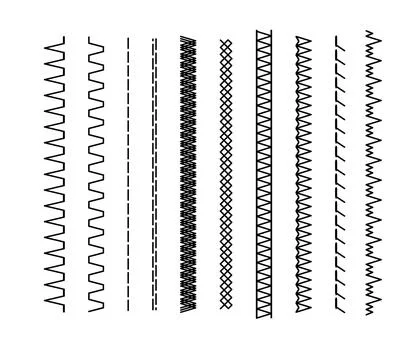 Embroidery vector stitch patterns with geometric lines and borders. Vector Illustrazione stock