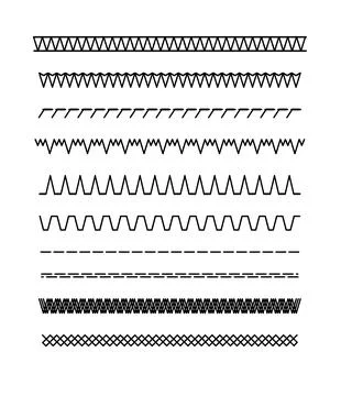 Embroidery vector stitch patterns with geometric lines and borders. Vector Illustrazione stock