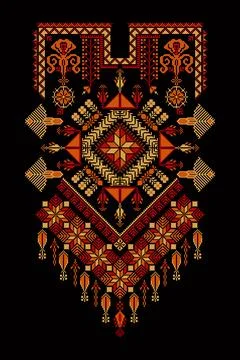 Embroidery vector Tatreez template Palestinian fashion neck ornament Stock Illustration