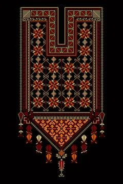 Embroidery vector Tatreez template Palestinian fashion neck ornament Stock Illustration
