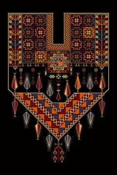 Embroidery vector Tatreez template Palestinian fashion neck ornament Stock Illustration