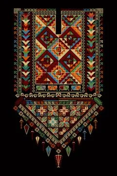 Embroidery vector Tatreez template Palestinian fashion neck ornament Stock Illustration