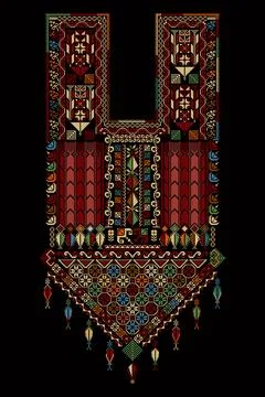 Embroidery vector Tatreez template Palestinian fashion neck ornament Stock Illustration
