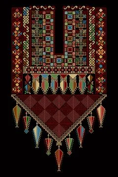 Embroidery vector Tatreez template Palestinian fashion neck ornament Stock Illustration