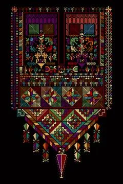 Embroidery vector Tatreez template Palestinian fashion neck ornament Stock Illustration