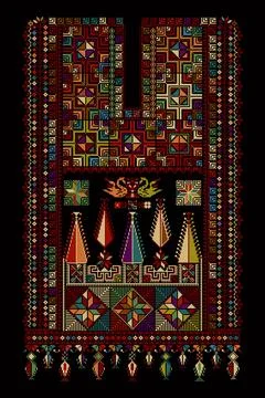 Embroidery vector Tatreez template Palestinian fashion neck ornament Stock Illustration
