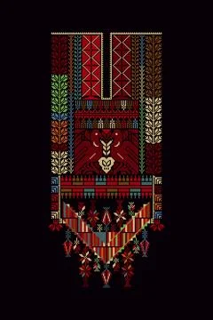 Embroidery vector Tatreez template, Palestinian fashion neck ornament Stock Illustration