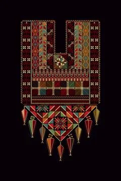 Embroidery vector Tatreez template, Palestinian fashion neck ornament Stock Illustration