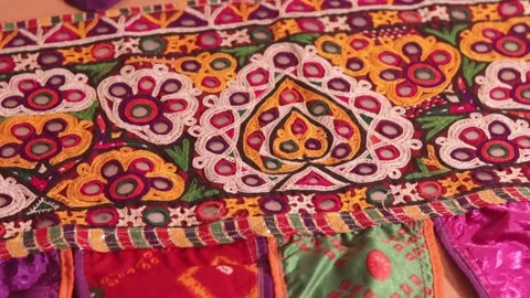 Embroidery work typical of the Aahir tribe,unidentified man embroidering cloth i Stock Footage 147477296