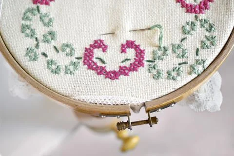 Embroidery yarn handwork sewing thread hoop needle Stock Photos