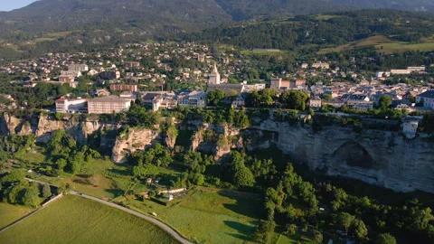 Embrun and its famous cliff-top plateau in Hautes-Alpes. Alps, France Stock-Footage 279067770