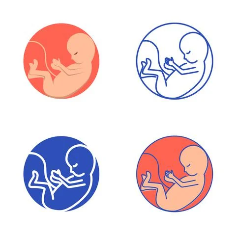 Embryo child icon set in flat and line style Stock Illustration